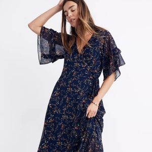 Madewell floral Vervain Ruffle-Sleeve Wrap dress